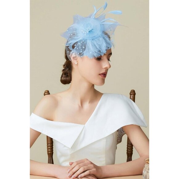 Fascinator Hat Women Feather Mesh Pearl Derby Tea Party Wedding Accessory